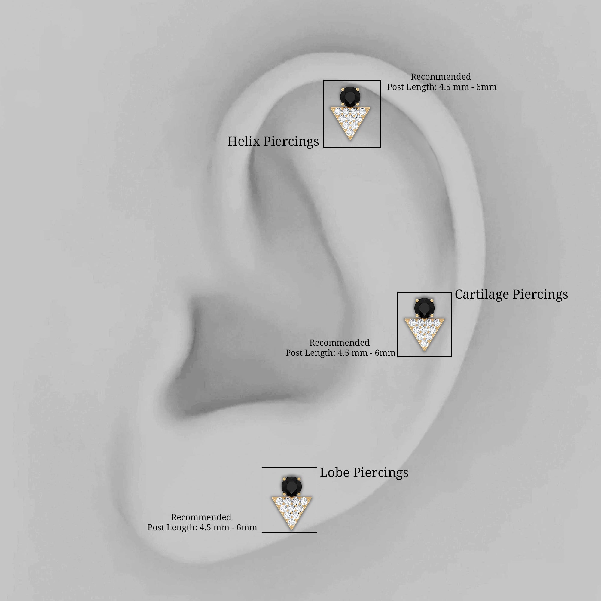 Black Onyx and Diamond Triangle Cartilage Earring in Gold