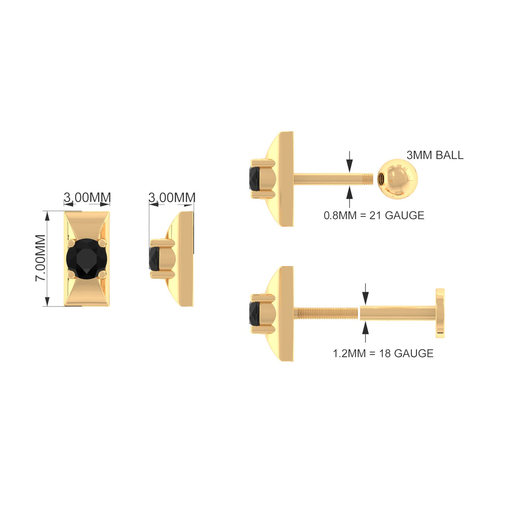 Round Cut Solitaire Black Onyx Bar Tragus Earring