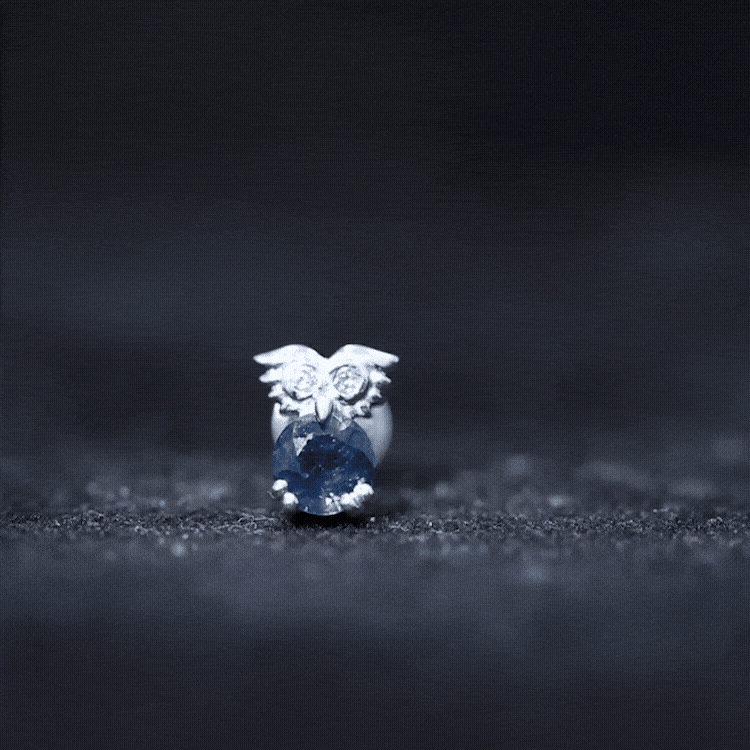 Blue Sapphire Owl Helix Earring