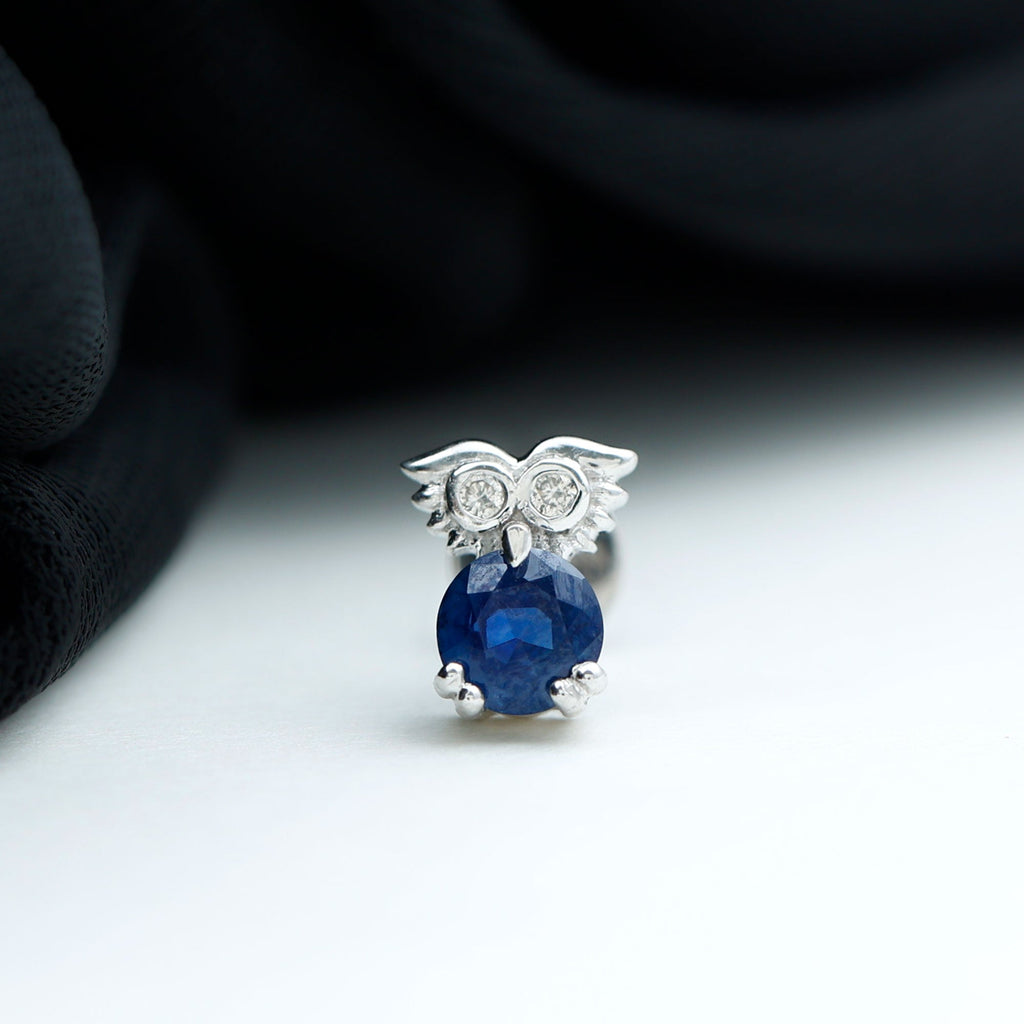 Blue Sapphire Owl Helix Earring