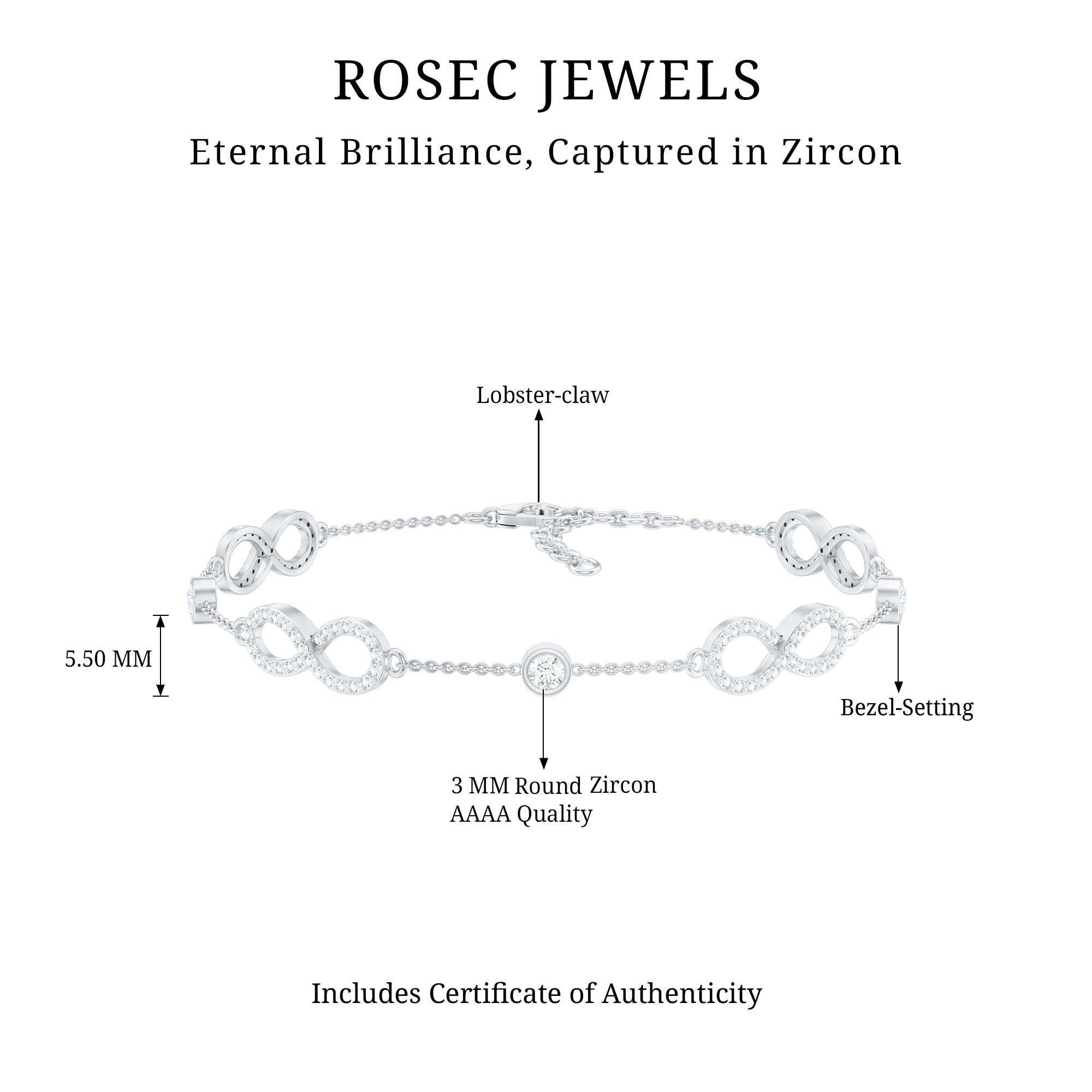1.50 CT Zircon Infinity Station Chain Bracelet