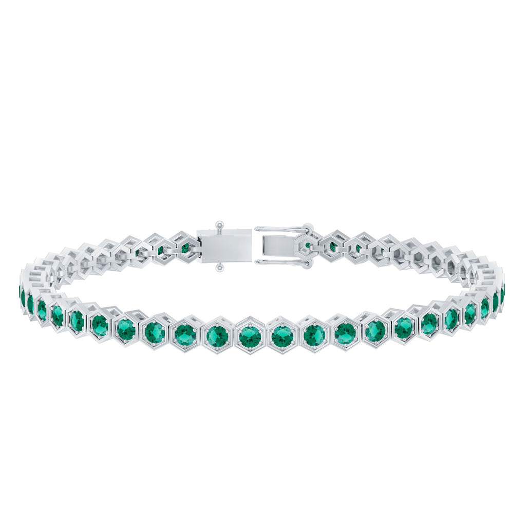 Certified 5.64 Carat Lab Grown Emerald Hexagon Tennis Bracelet for Women