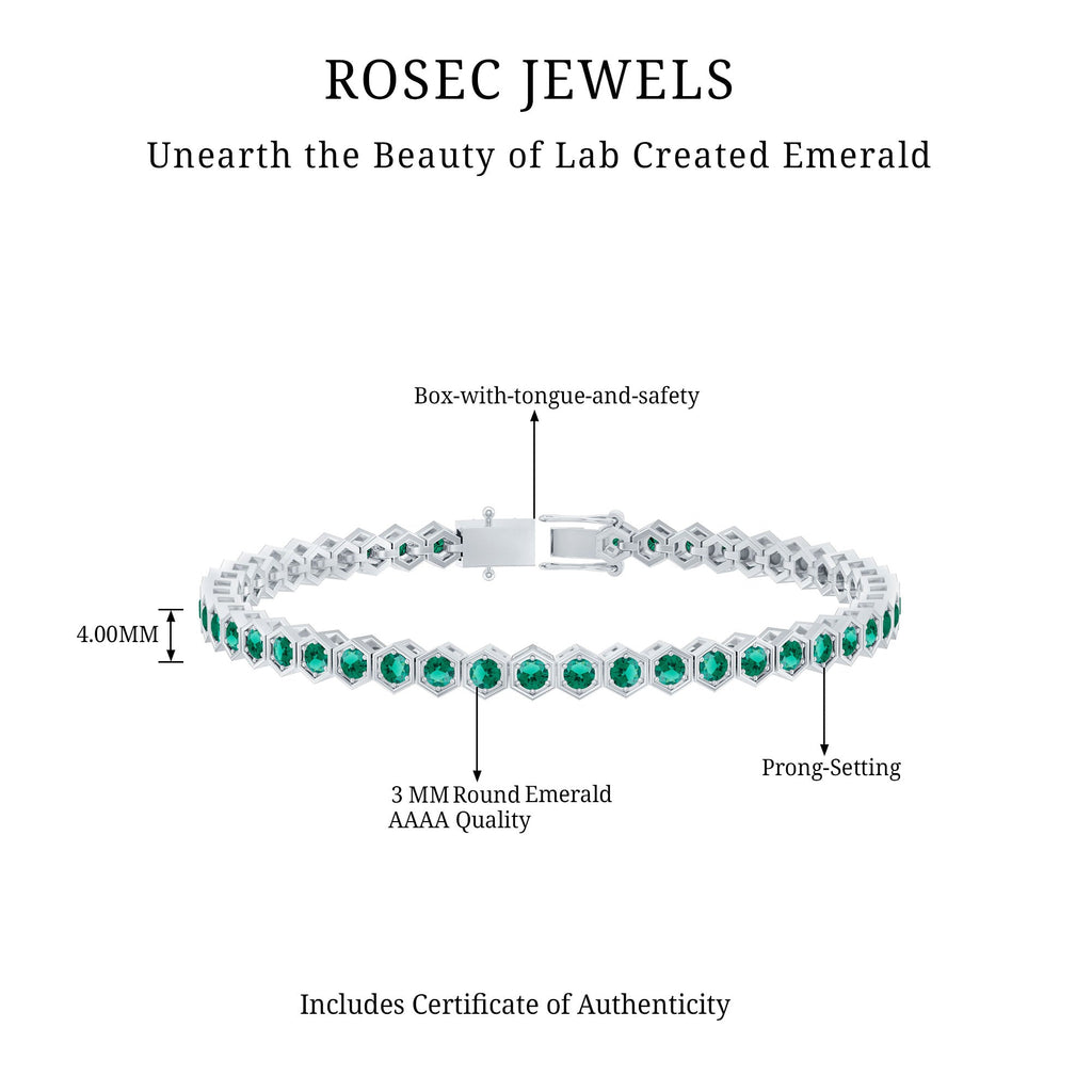 Certified 5.64 Carat Lab Grown Emerald Hexagon Tennis Bracelet for Women
