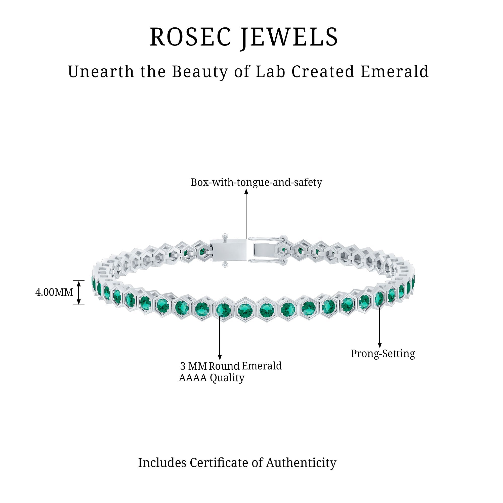 Certified 5.64 Carat Lab Grown Emerald Hexagon Tennis Bracelet for Women