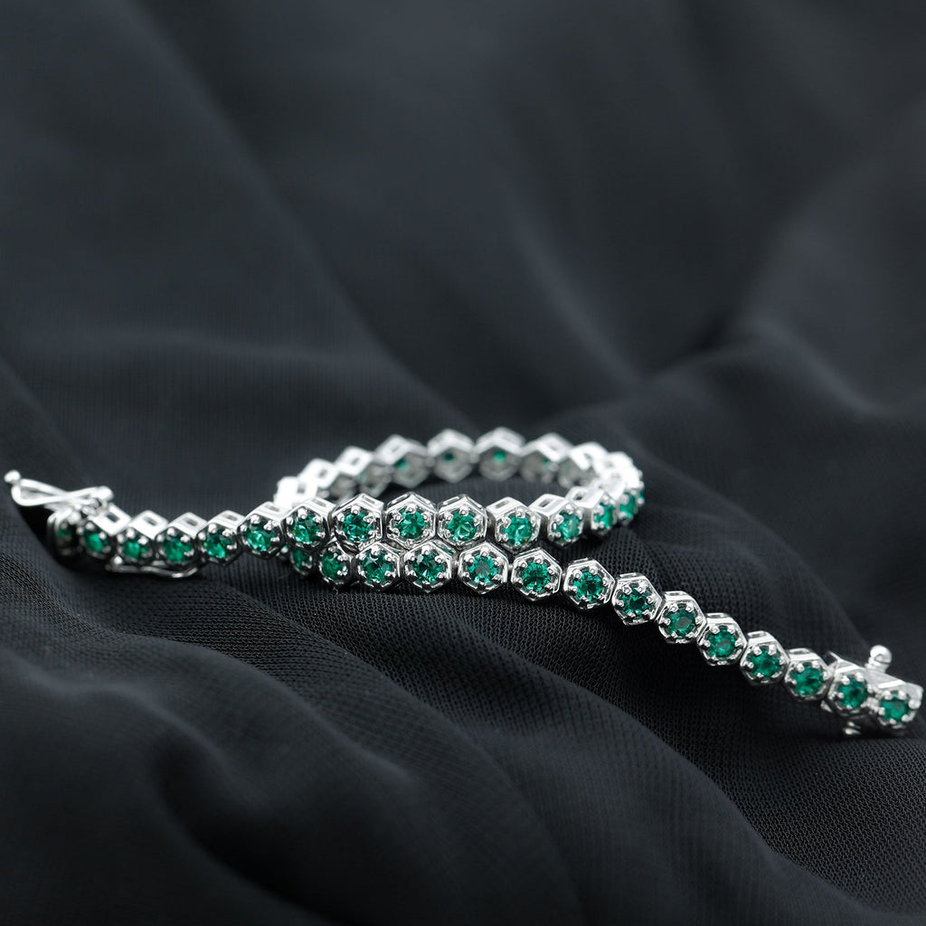Certified 5.64 Carat Lab Grown Emerald Hexagon Tennis Bracelet for Women