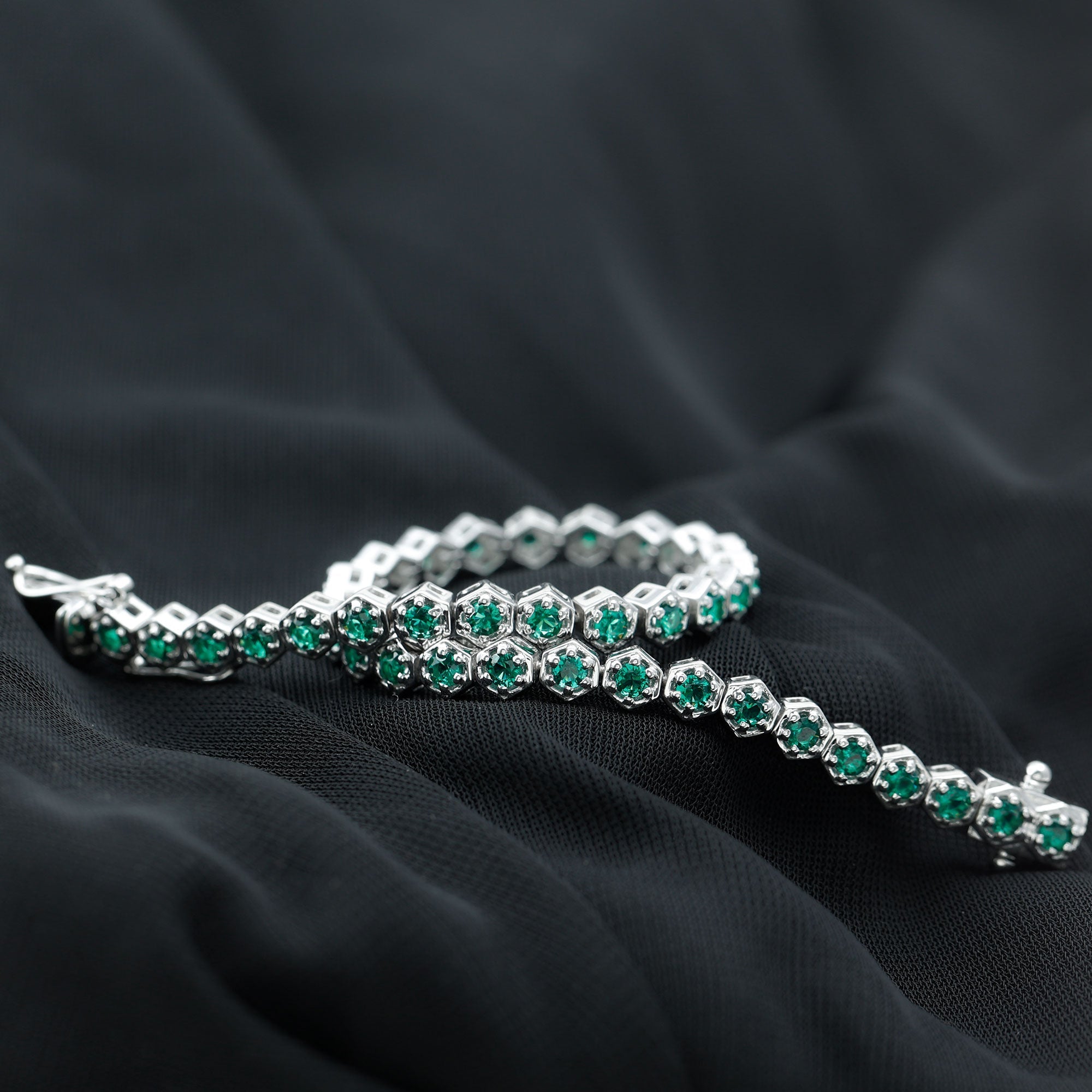 Certified 5.64 Carat Lab Grown Emerald Hexagon Tennis Bracelet for Women