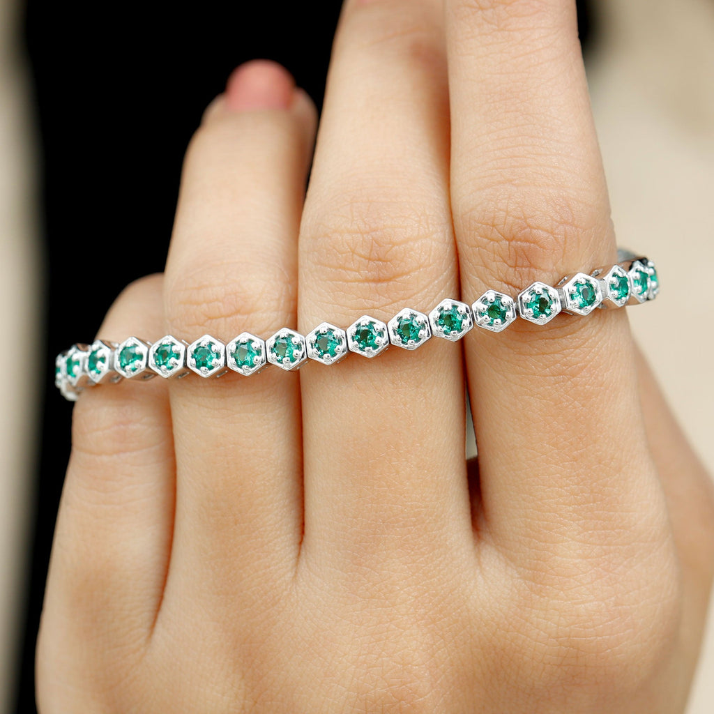 Certified 5.64 Carat Lab Grown Emerald Hexagon Tennis Bracelet for Women