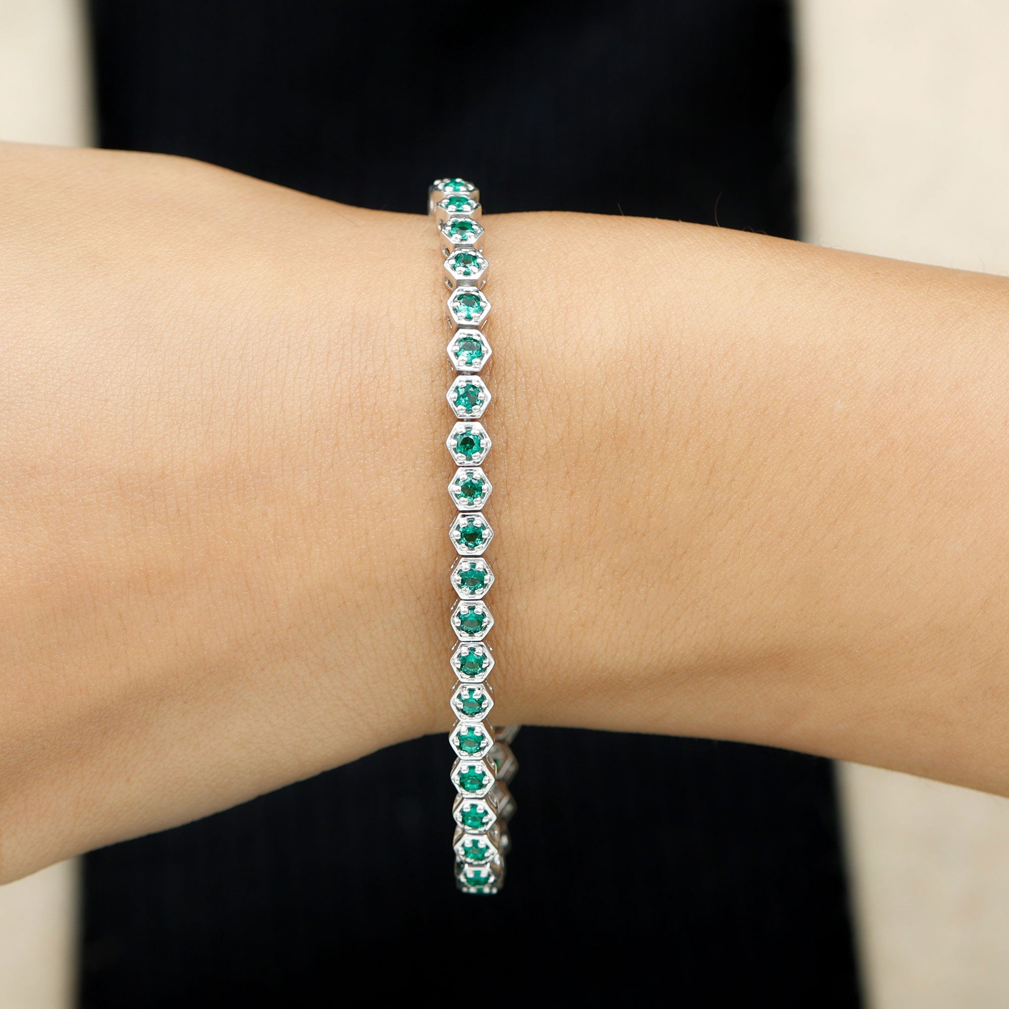 Certified 5.64 Carat Lab Grown Emerald Hexagon Tennis Bracelet for Women