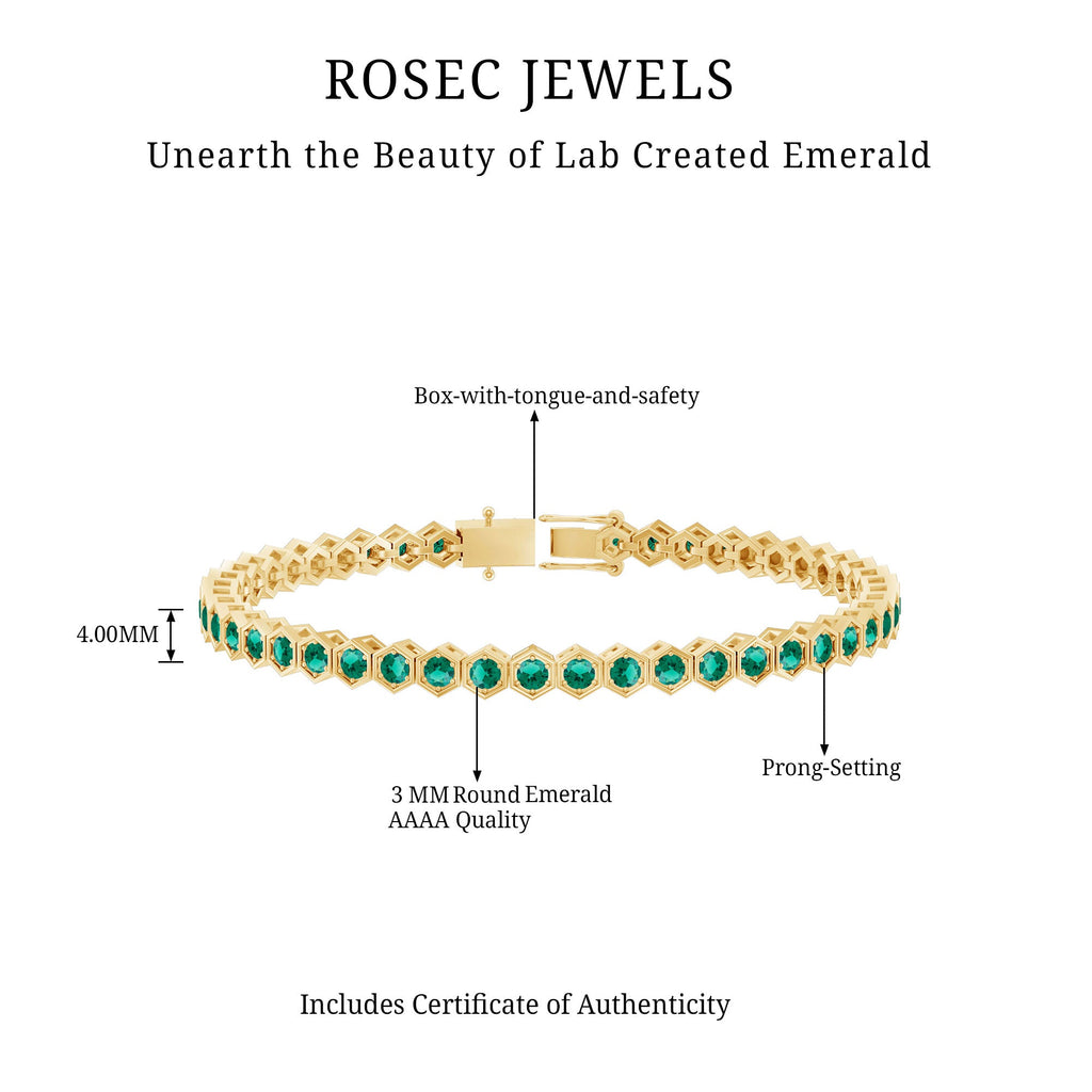 Certified 5.64 Carat Lab Grown Emerald Hexagon Tennis Bracelet for Women