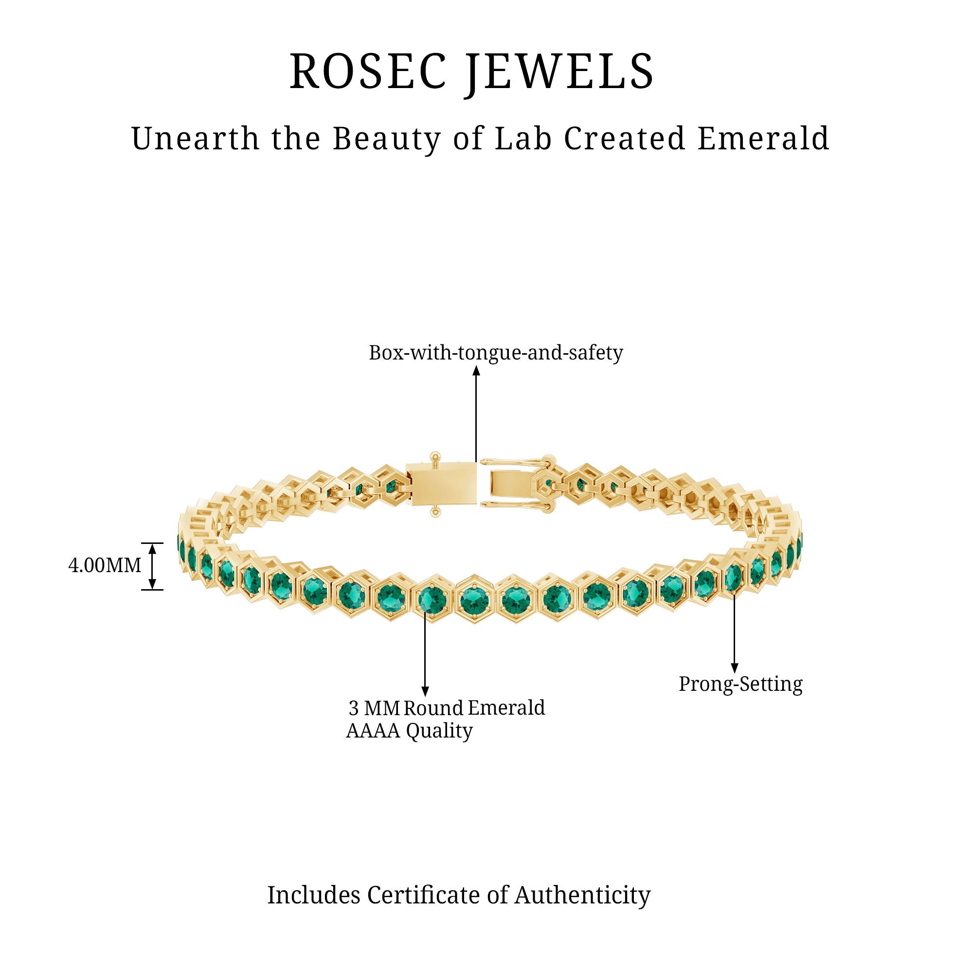 Certified 5.64 Carat Lab Grown Emerald Hexagon Tennis Bracelet for Women