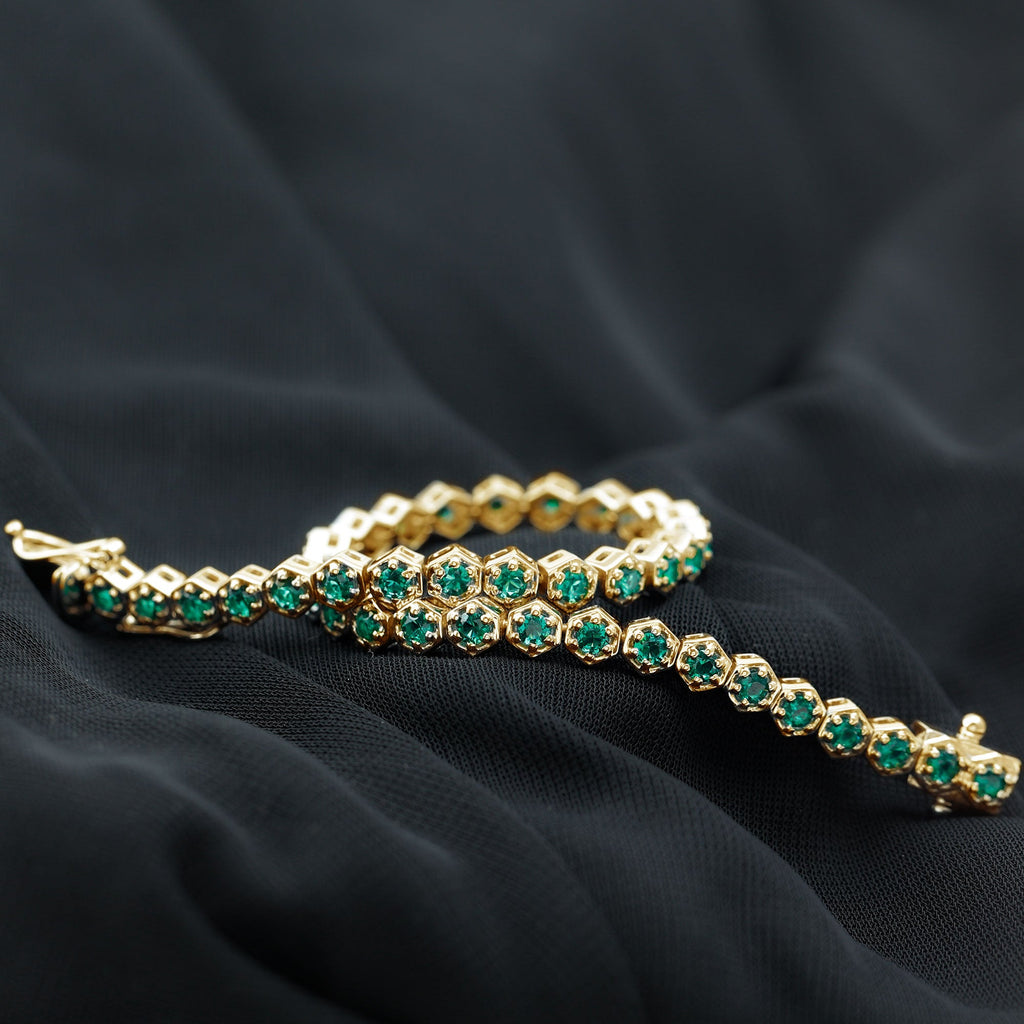 Certified 5.64 Carat Lab Grown Emerald Hexagon Tennis Bracelet for Women