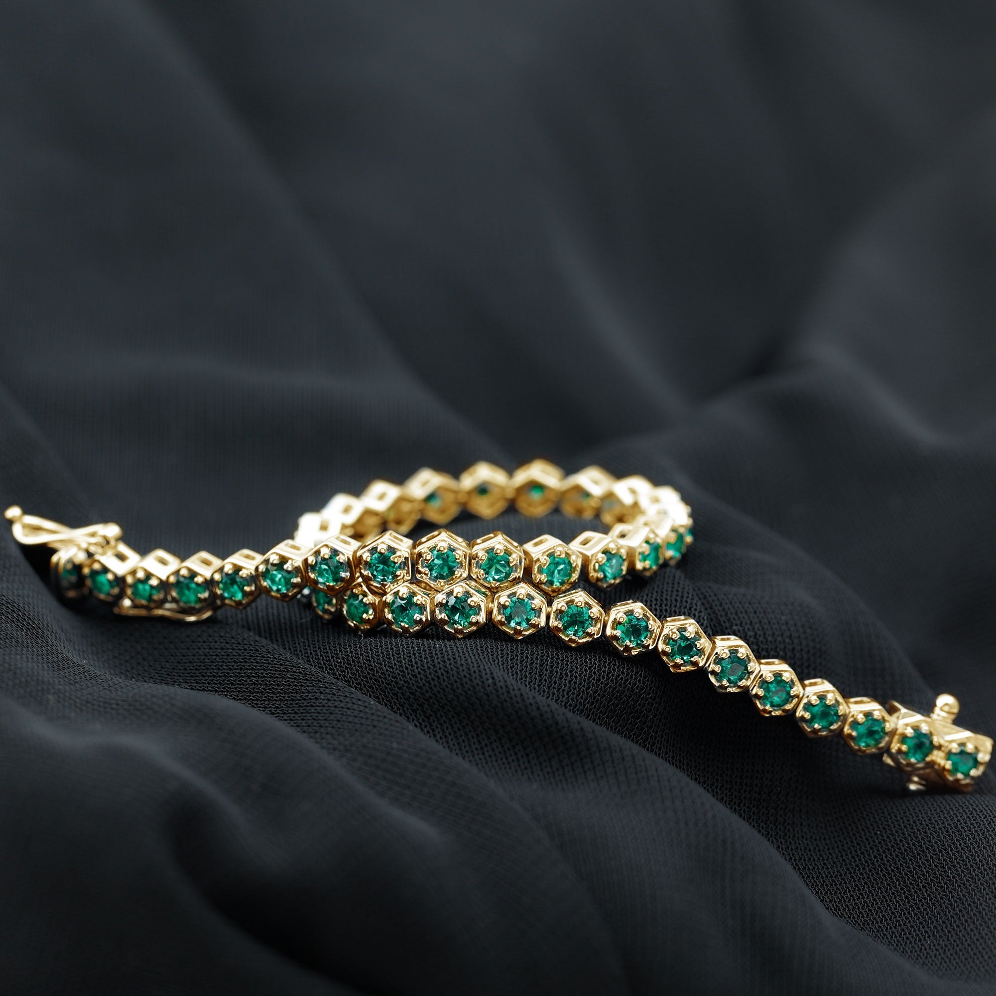 Certified 5.64 Carat Lab Grown Emerald Hexagon Tennis Bracelet for Women