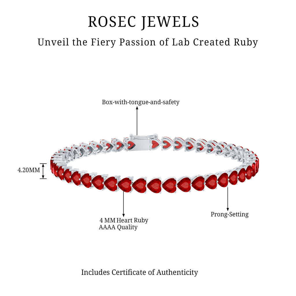 Heart Shape Lab Grown Ruby Tennis Bracelet