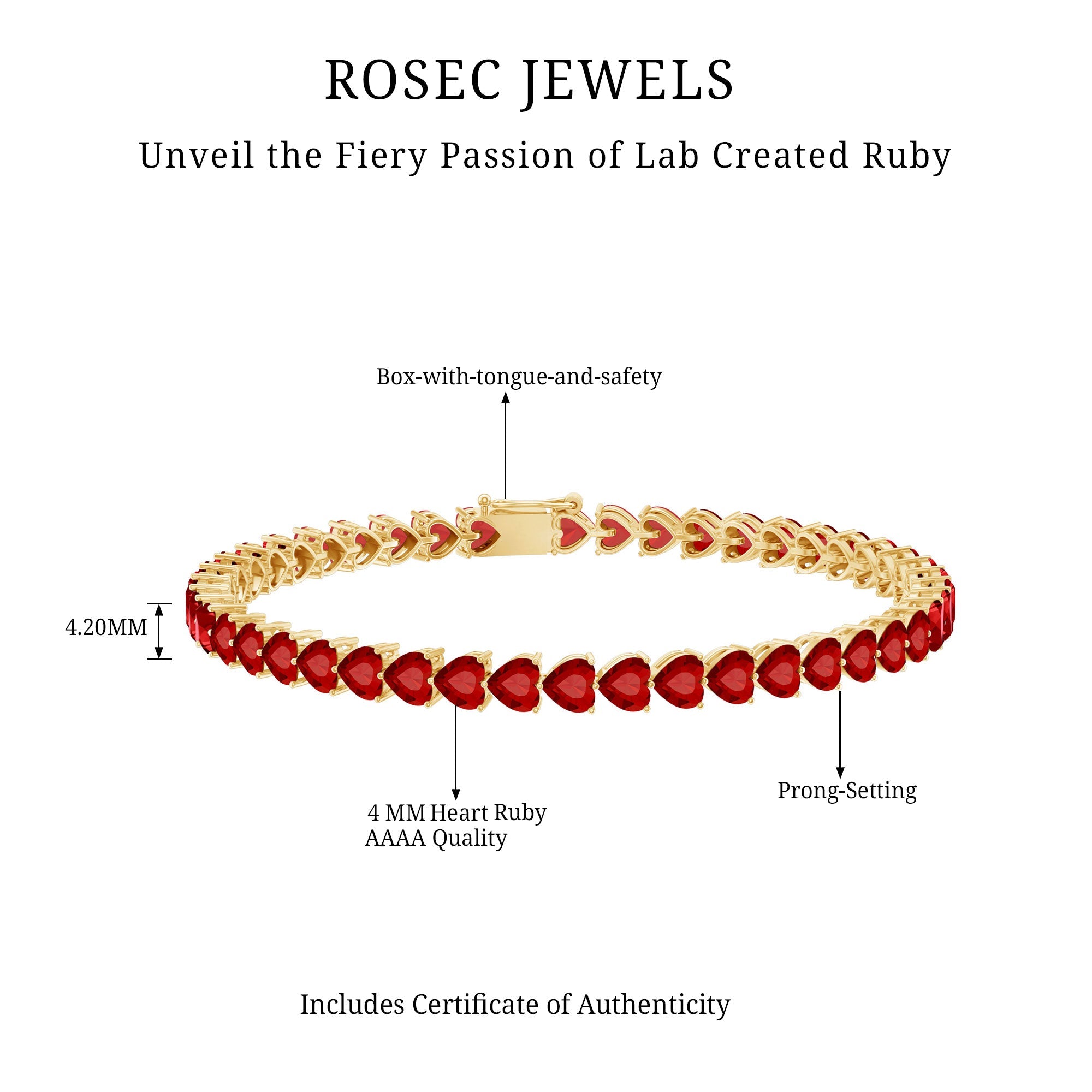 Heart Shape Lab Grown Ruby Tennis Bracelet