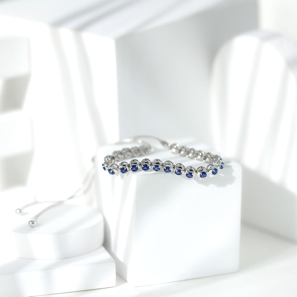 Lab Grown Blue Sapphire Tennis Bolo Bracelet with Rope Chain