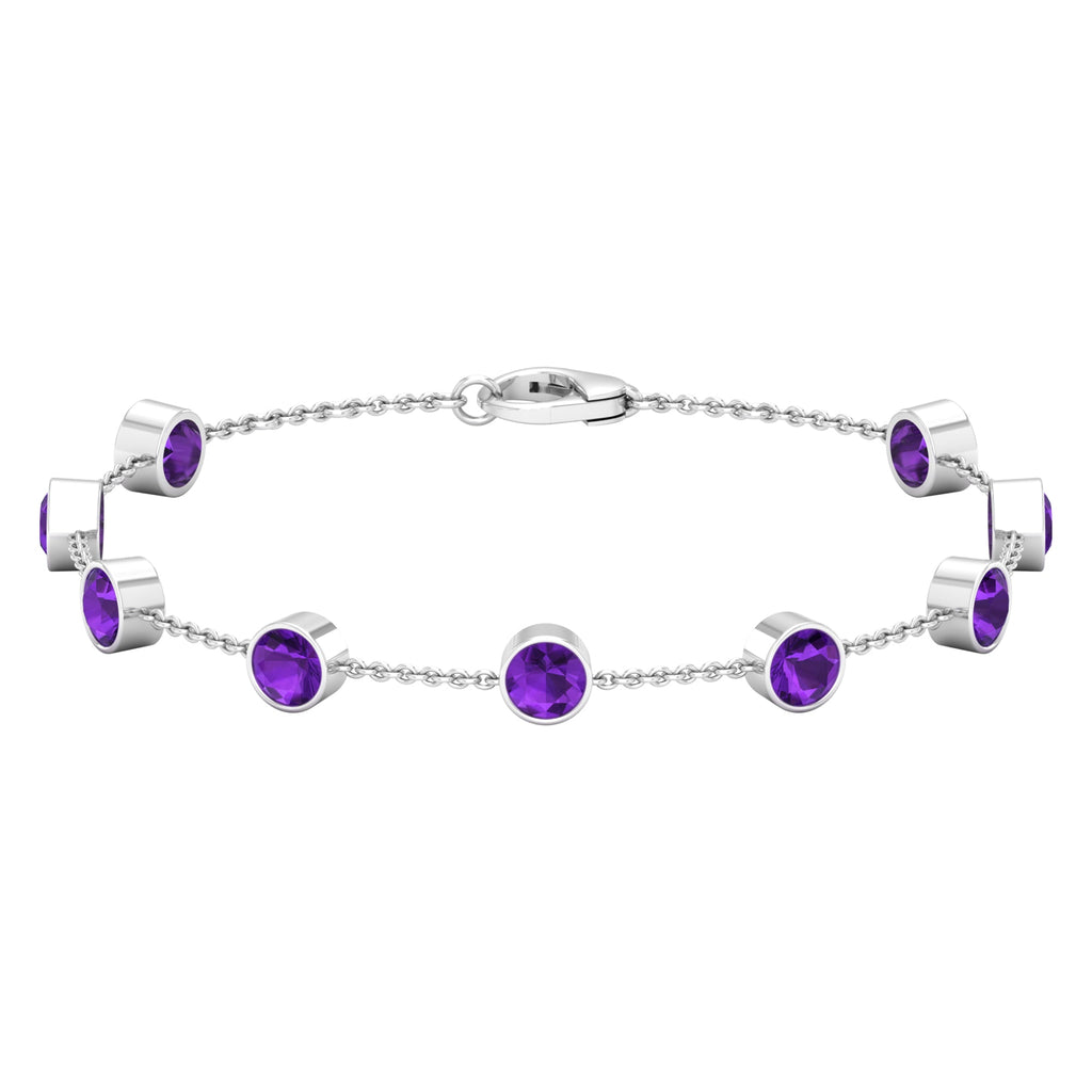 Bezel Set 4 Carat Amethyst Station Chain Bracelet for Women