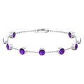 Bezel Set 4 Carat Amethyst Station Chain Bracelet for Women