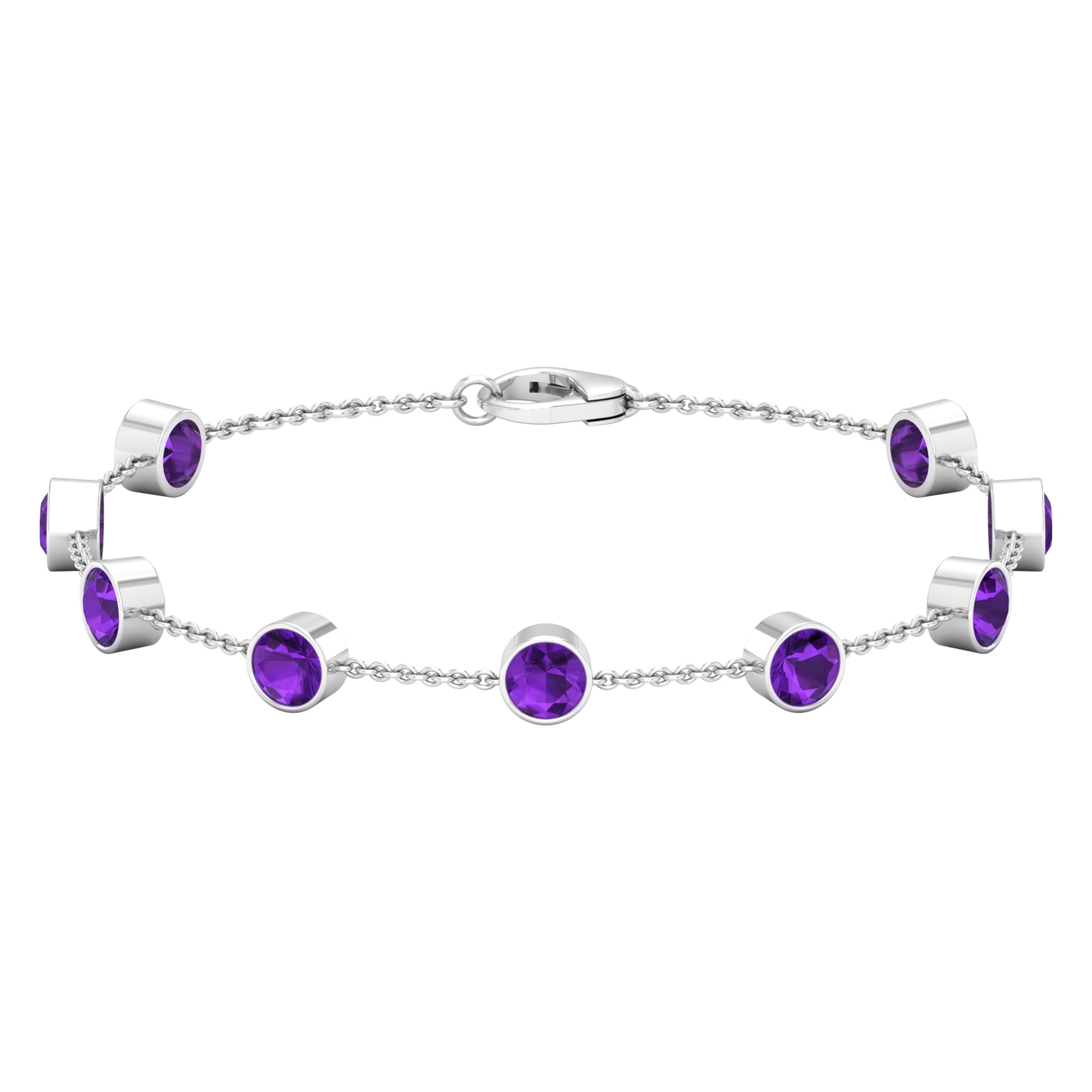 Bezel Set 4 Carat Amethyst Station Chain Bracelet for Women