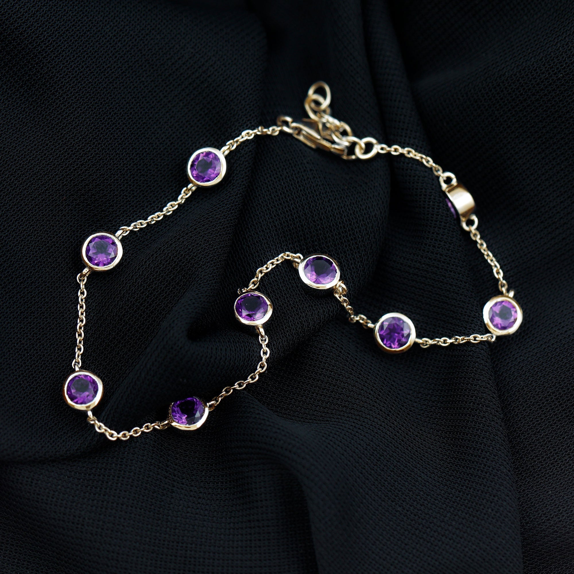 Bezel Set 4 Carat Amethyst Station Chain Bracelet for Women