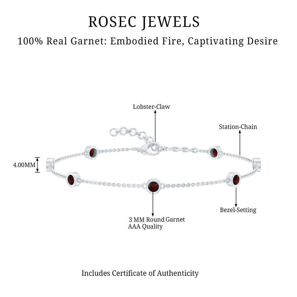 Bezel Set Garnet Seven Stone Station Chain Bracelet