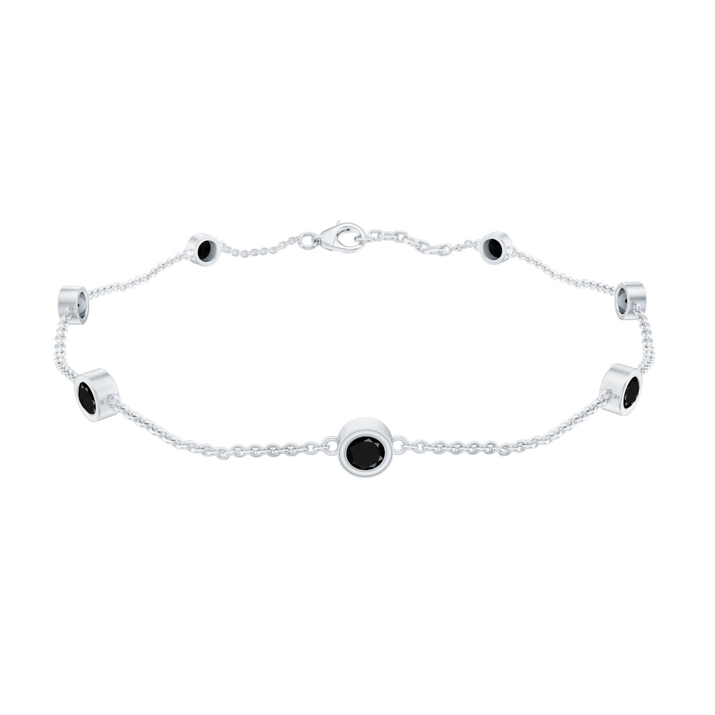 Natural Black Spinel 7 Stone Station Chain Bracelet