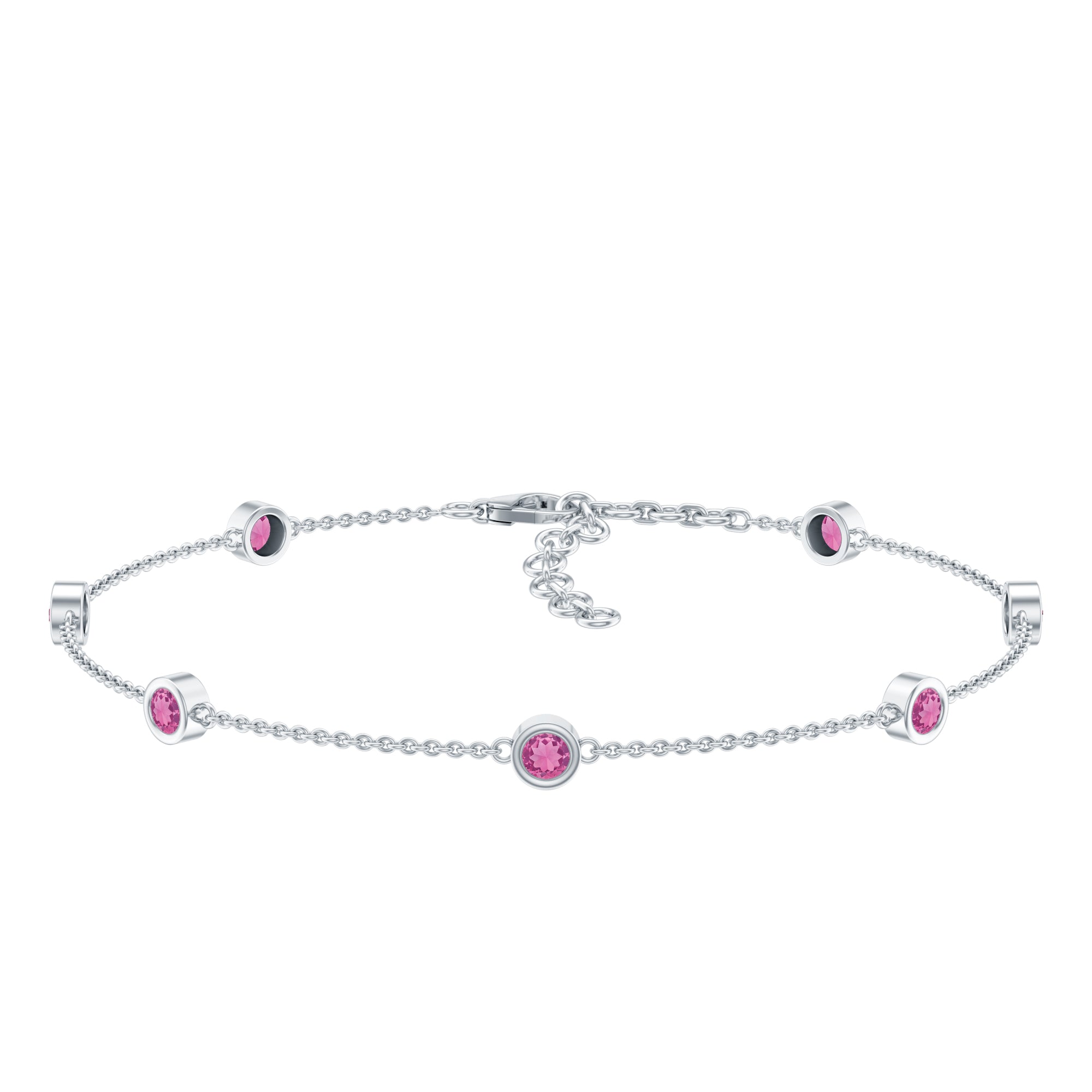 Real Pink Tourmaline Station Chain Bracelet for Women