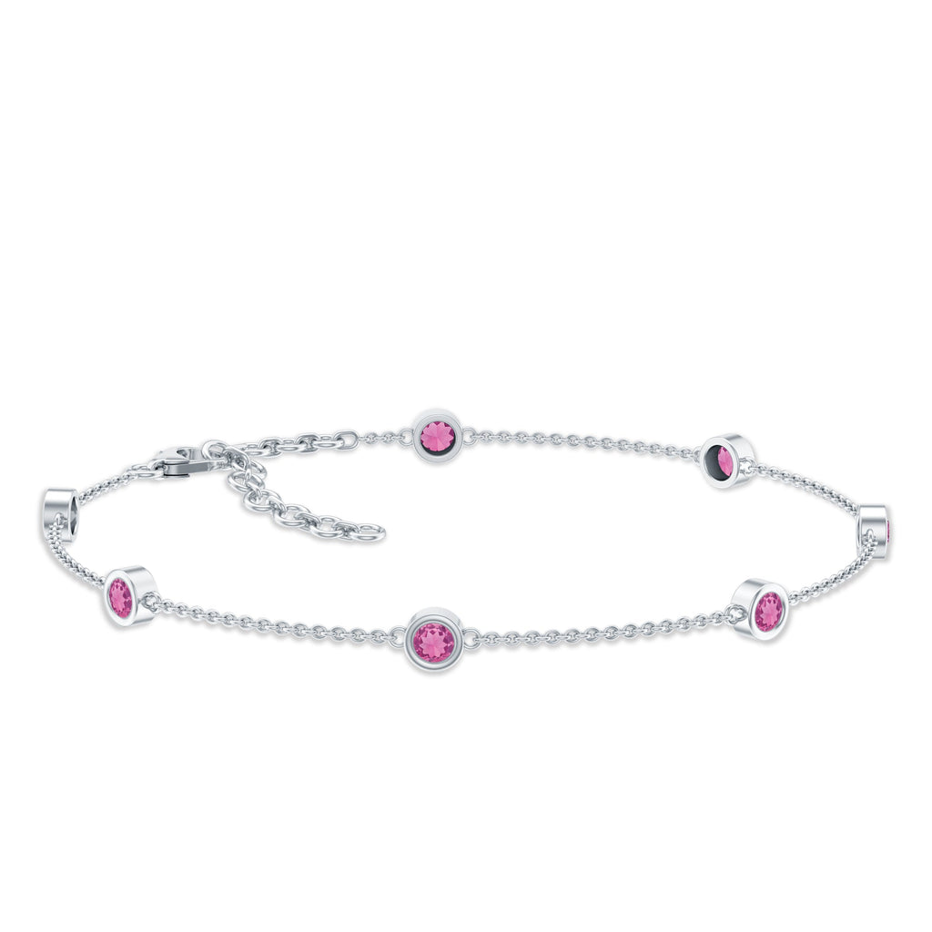 Real Pink Tourmaline Station Chain Bracelet for Women