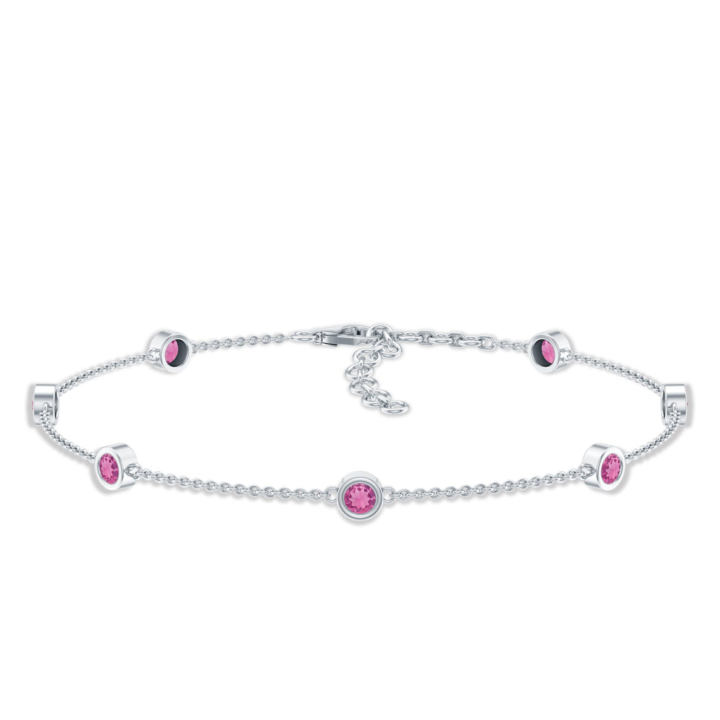 Real Pink Tourmaline Station Chain Bracelet for Women