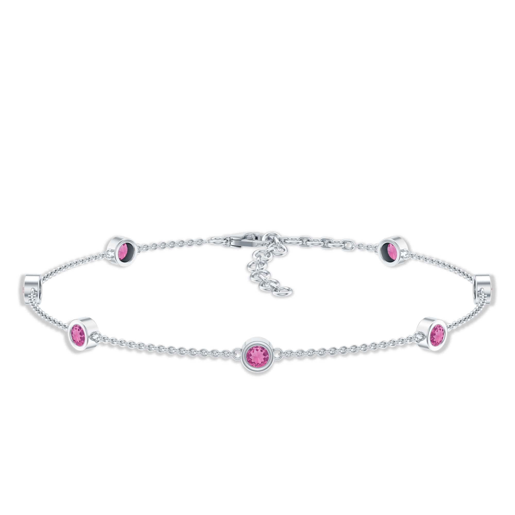 Real Pink Tourmaline Station Chain Bracelet for Women