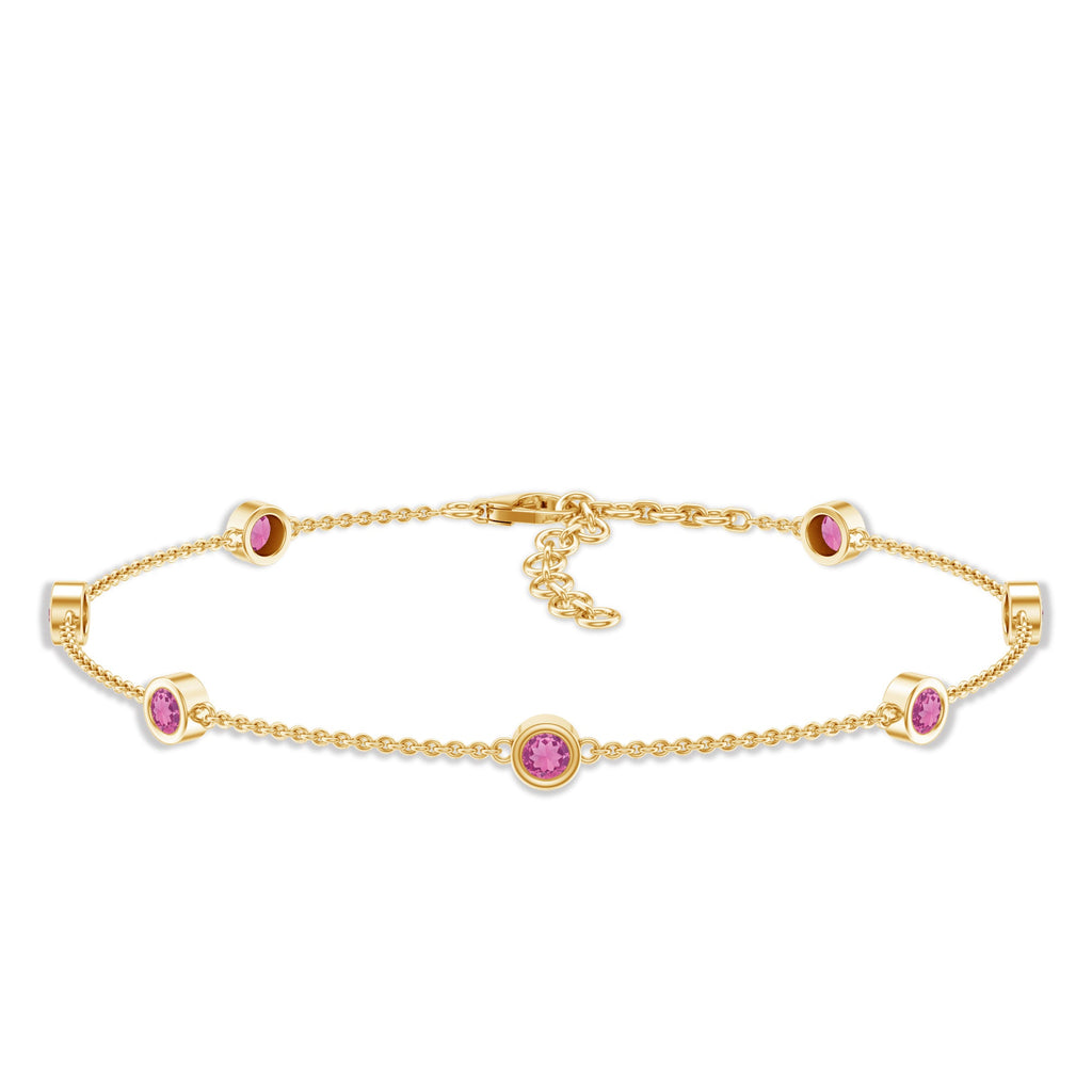 Real Pink Tourmaline Station Chain Bracelet for Women