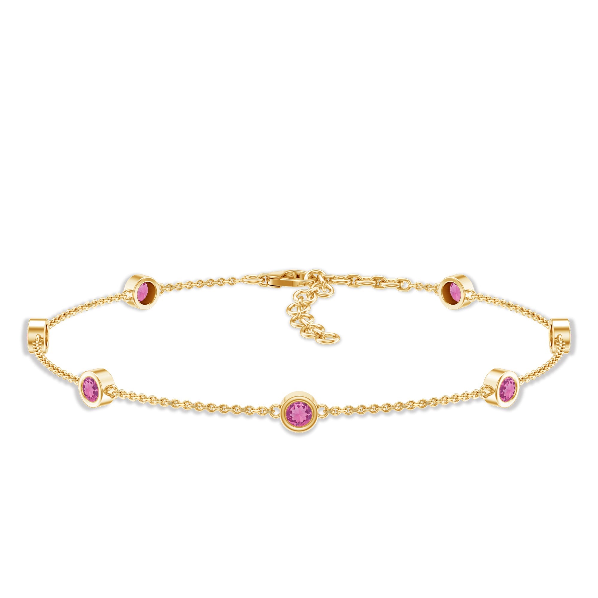 Real Pink Tourmaline Station Chain Bracelet for Women