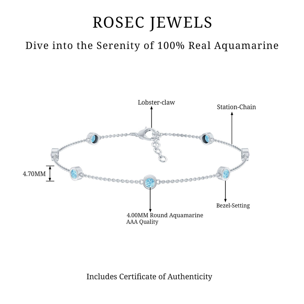 Bezel Set Aquamarine Station Bracelet for Women