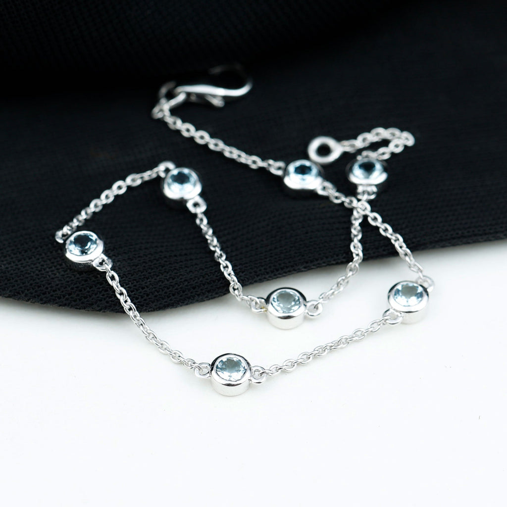 Bezel Set Aquamarine Station Bracelet for Women