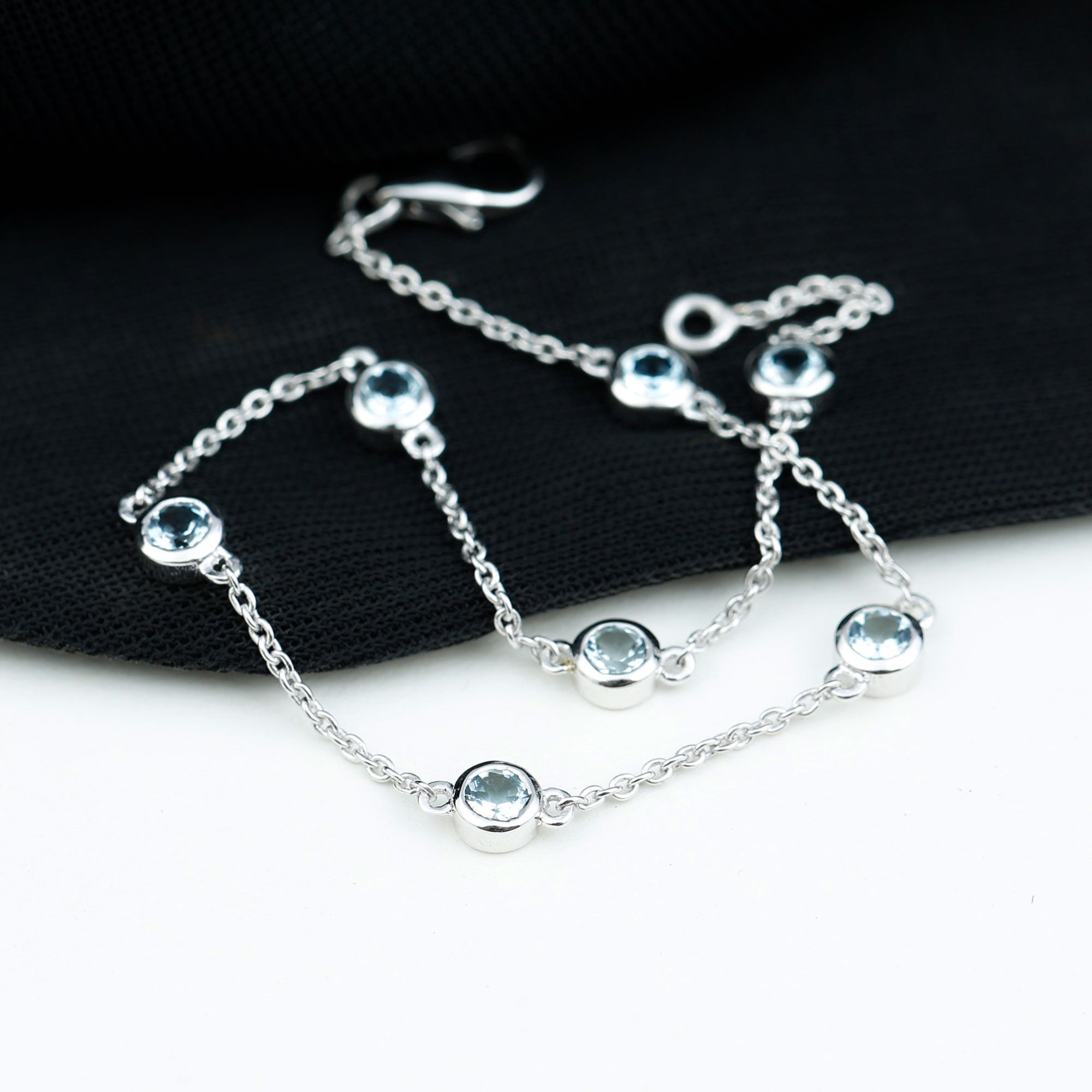 Bezel Set Aquamarine Station Bracelet for Women