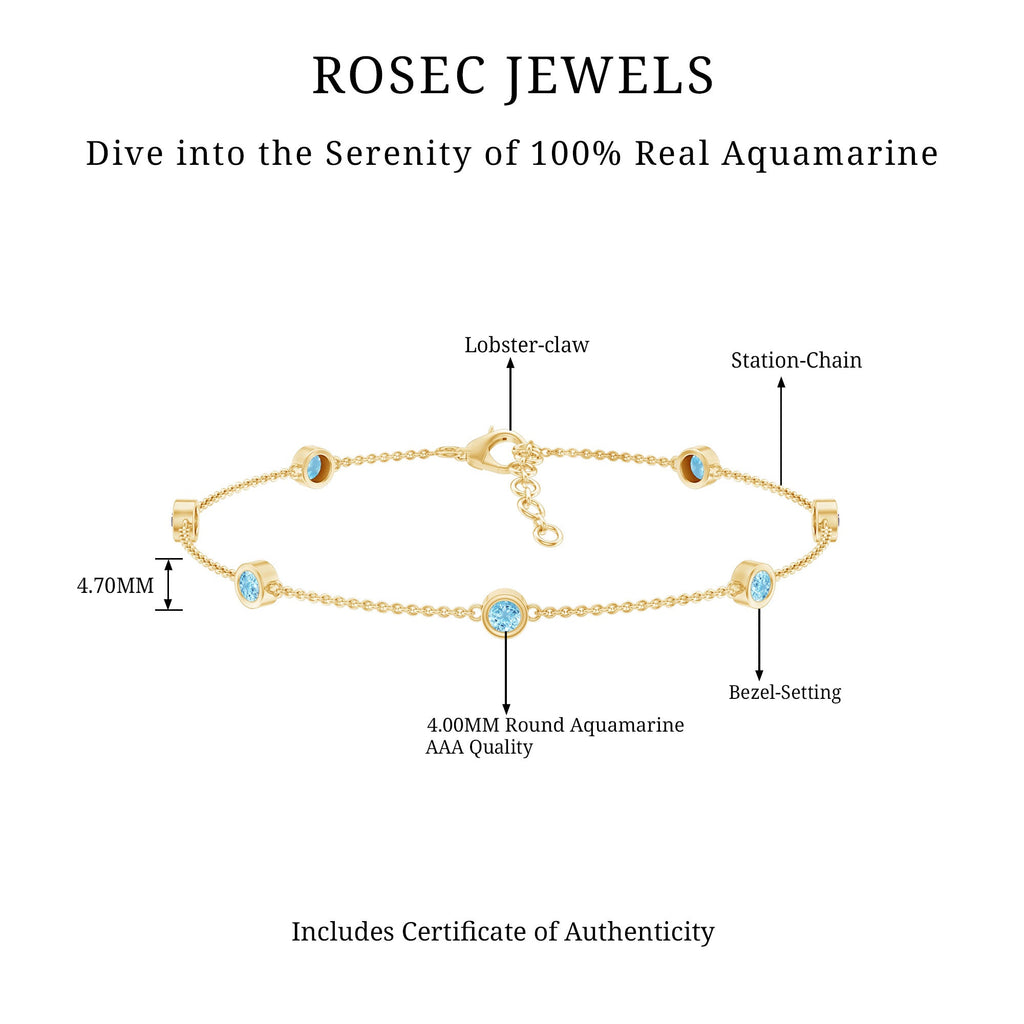 Bezel Set Aquamarine Station Bracelet for Women