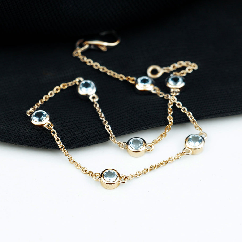 Bezel Set Aquamarine Station Bracelet for Women