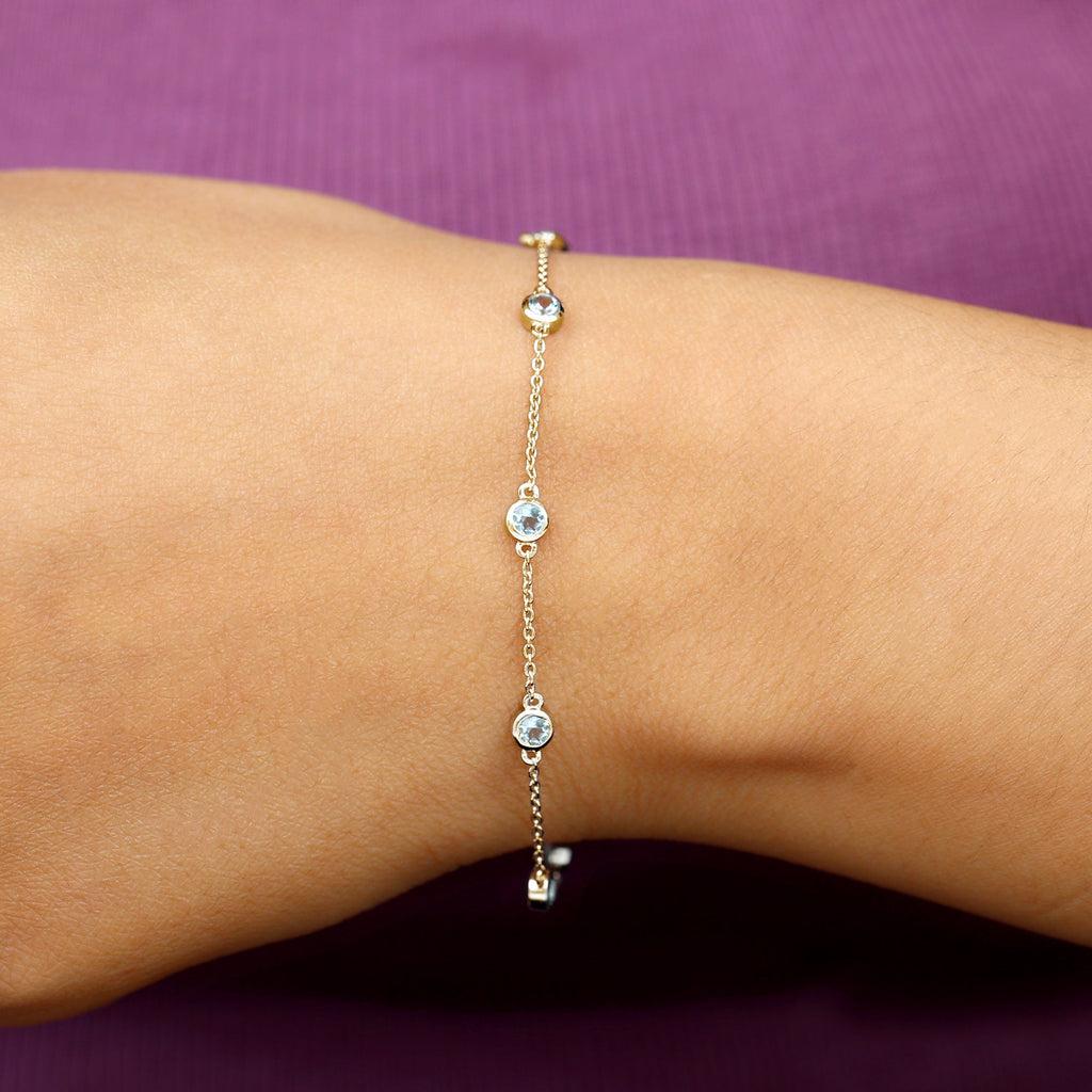Bezel Set Aquamarine Station Bracelet for Women