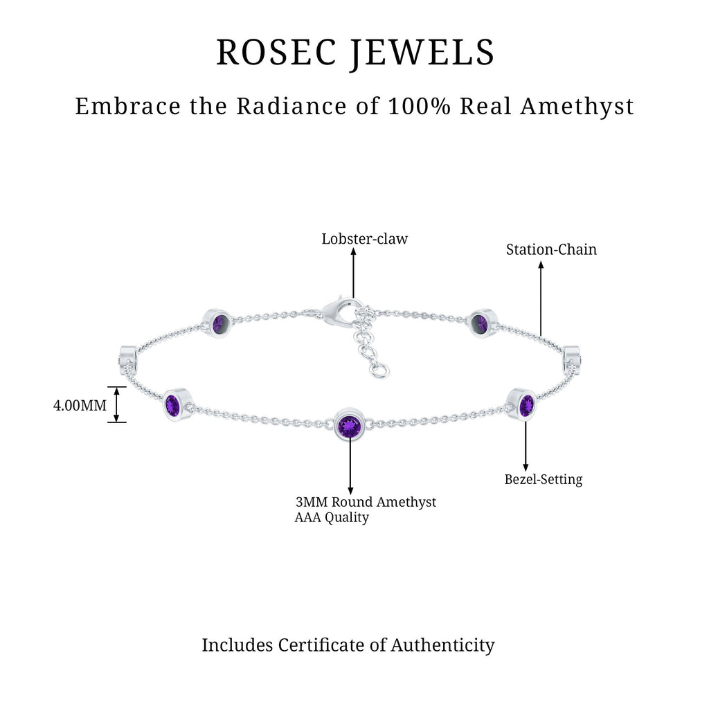 Real Amethyst Chain Bracelet in Bezel Setting