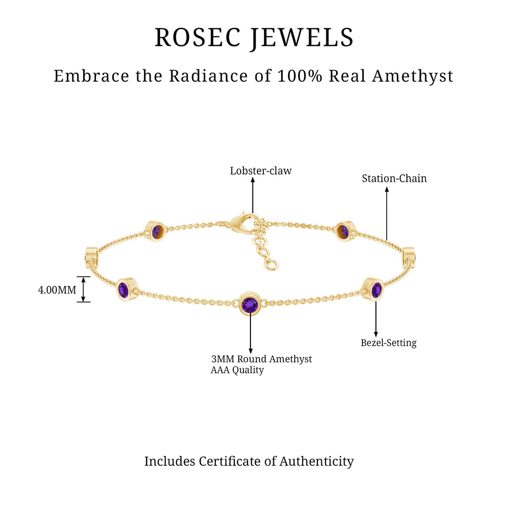 Real Amethyst Chain Bracelet in Bezel Setting