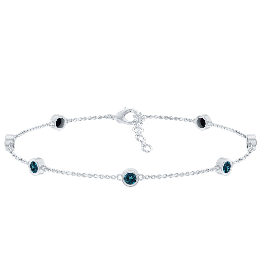 Bezel Set London Blue Topaz Station Chain Bracelet