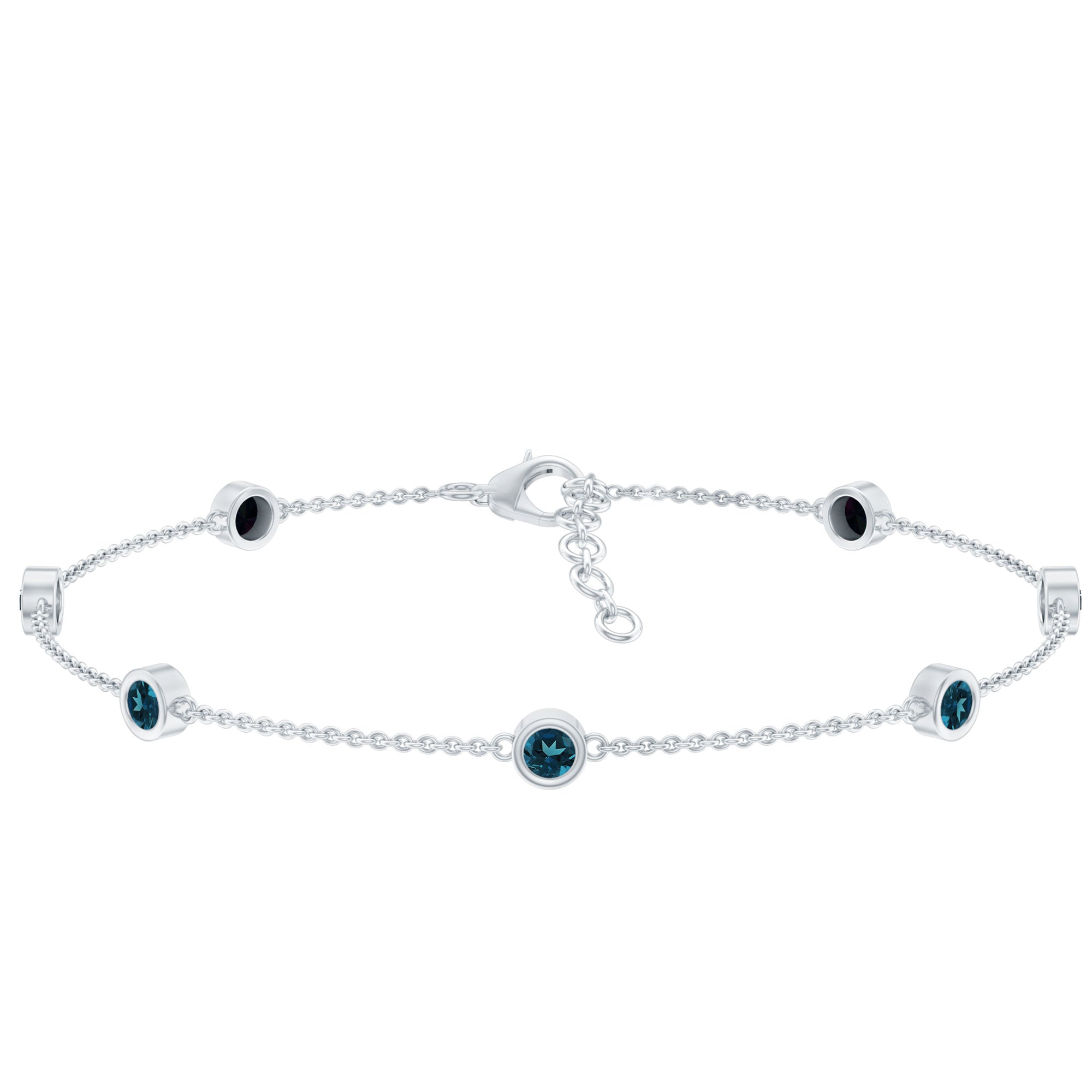 Bezel Set London Blue Topaz Station Chain Bracelet