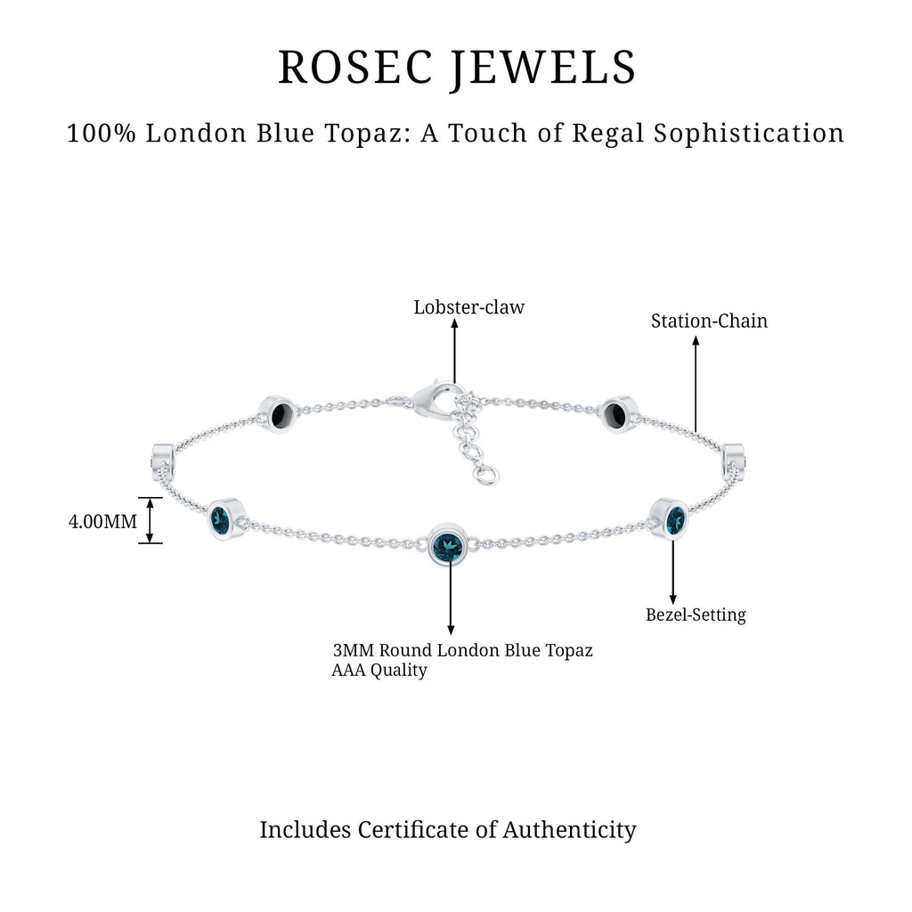 Bezel Set London Blue Topaz Station Chain Bracelet