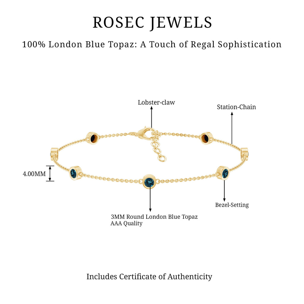 Bezel Set London Blue Topaz Station Chain Bracelet