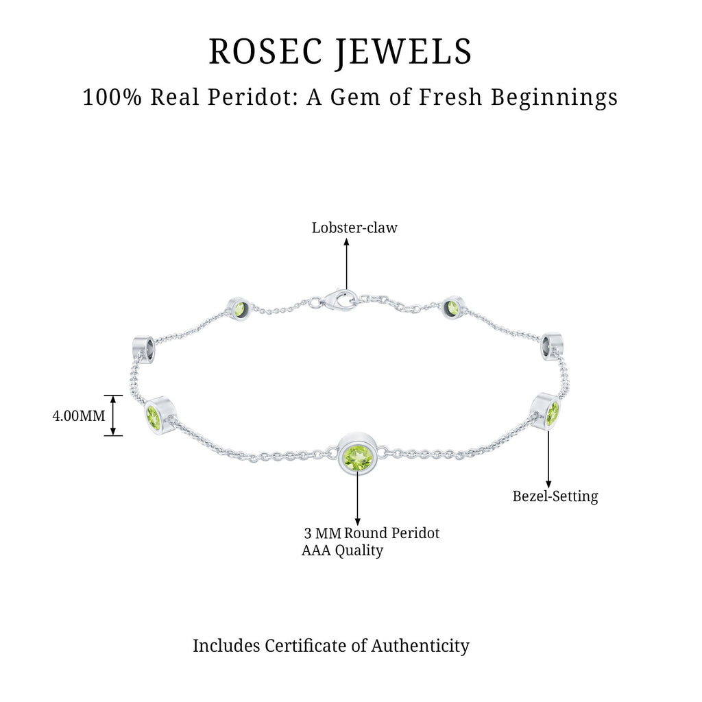 Bezel Set Seven Stone Peridot Station Bracelet