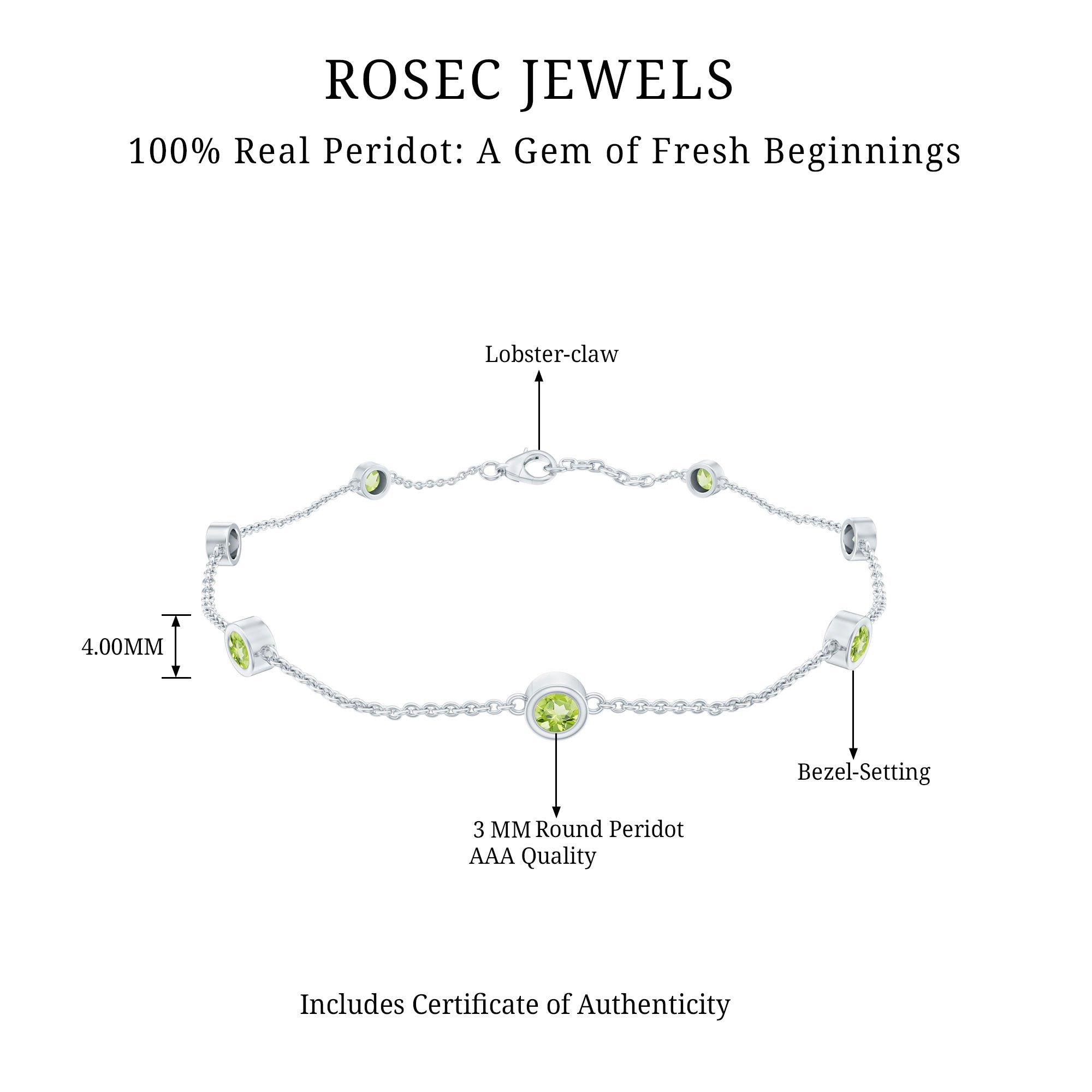 Bezel Set Seven Stone Peridot Station Bracelet