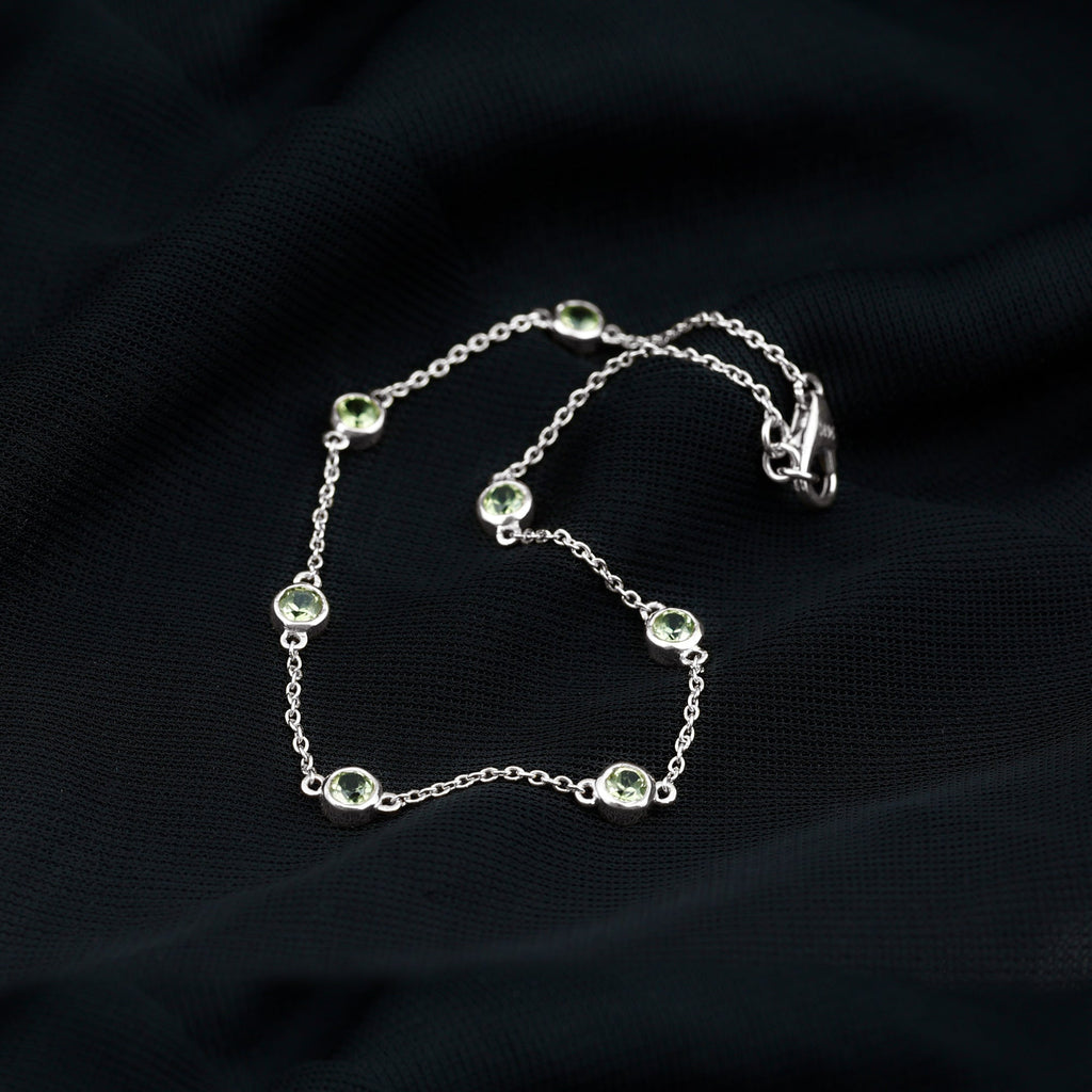 Bezel Set Seven Stone Peridot Station Bracelet