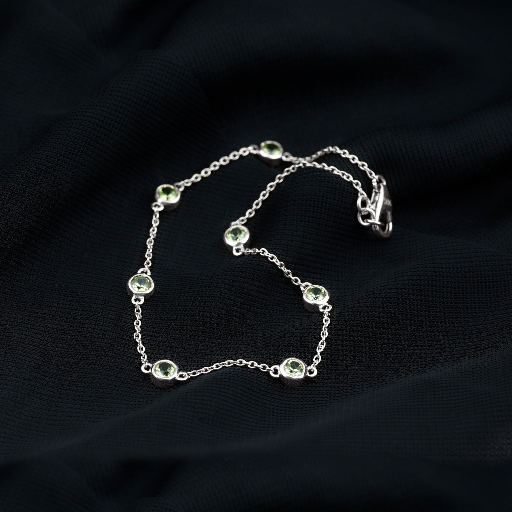 Bezel Set Seven Stone Peridot Station Bracelet