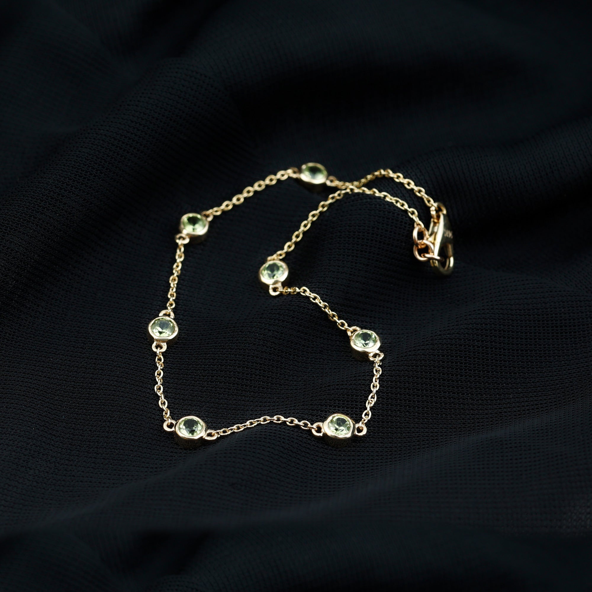 Bezel Set Seven Stone Peridot Station Bracelet