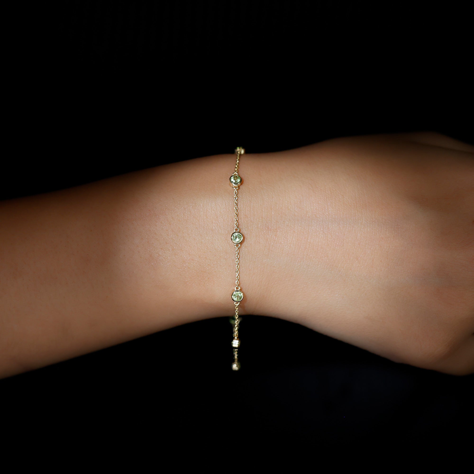 Bezel Set Seven Stone Peridot Station Bracelet
