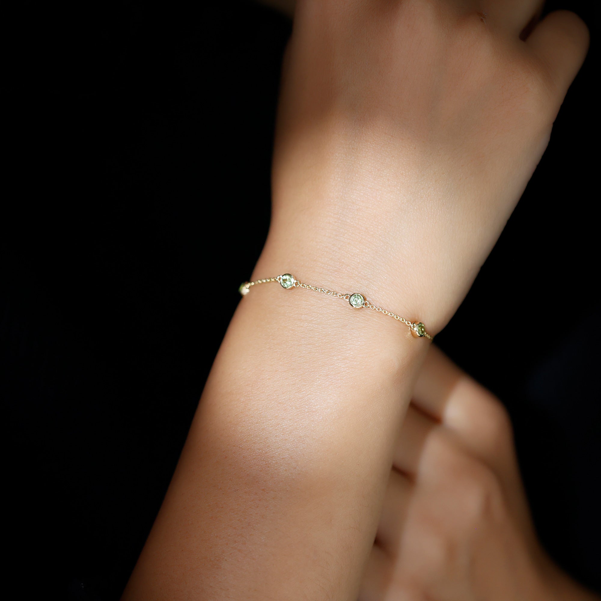Bezel Set Seven Stone Peridot Station Bracelet